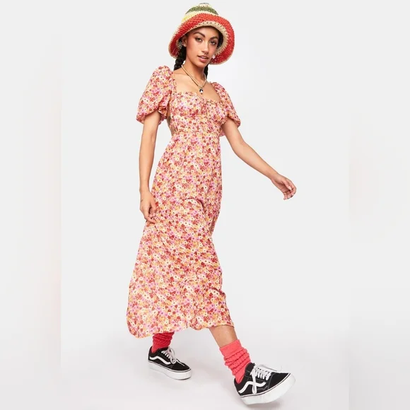 for love and lemons felicia midi dress For Love & Lemons Felicia Midi Dress - Red Floral